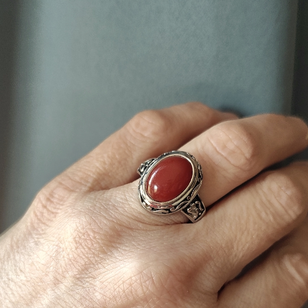 Red Stone Silver Ring